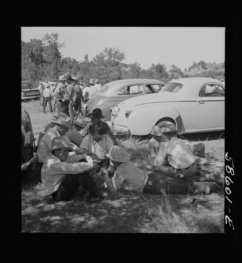 Guests at the stockmen's picnic and barbecue. Spear's Siding, Wyola, Montana