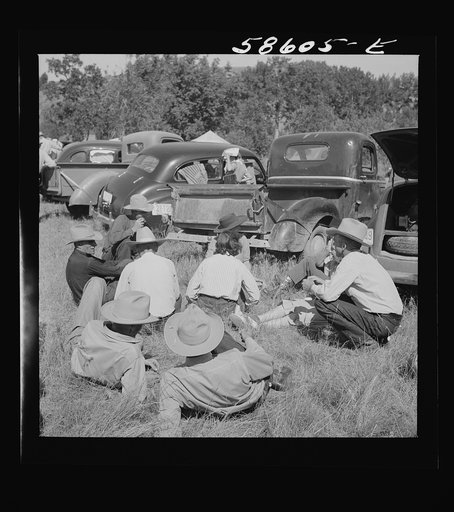 Guests at the stockmen's picnic and barbecue. Spear's Siding, Wyola, Montana
