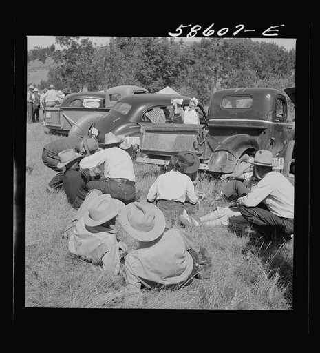 Untitled photo, possibly related to: Guests at the stockmen's picnic and barbecue. Spear's Siding, Wyola, Montana