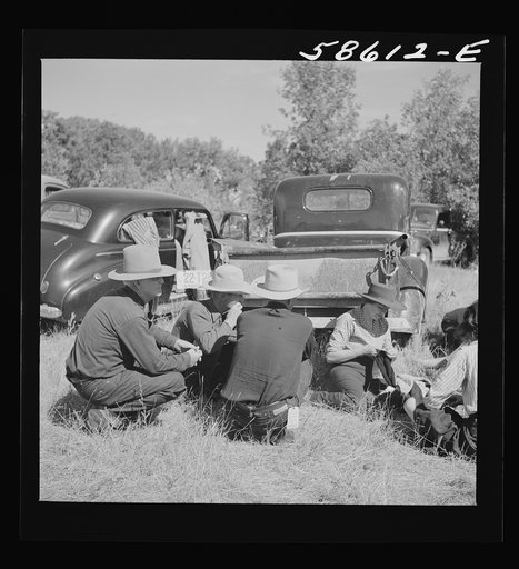 Guests at the stockmen's picnic and barbecue. Spear's Siding, Wyola, Montana