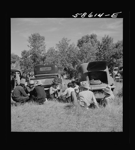 Untitled photo, possibly related to: Guests at the stockmen's picnic and barbecue. Spear's Siding, Wyola, Montana