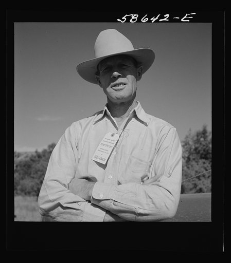 Untitled photo, possibly related to: Stockmen at stockmen's picnic and barbecue. Spear's Siding, Wyola, Montana