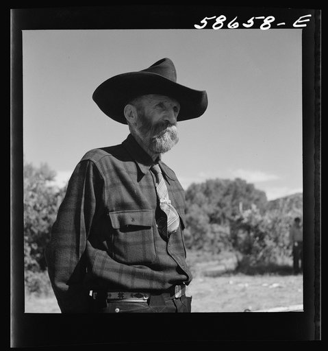 Turk Greenough's father (Sally Rand's father-in-law) at a stockmen's picnic and barbecue. Spear's Siding, Wyola, Montana