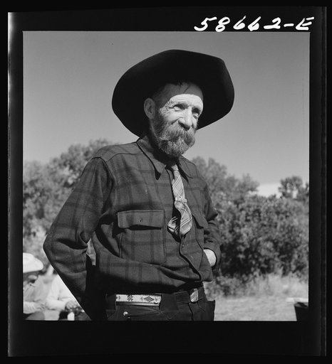 Untitled photo, possibly related to: Turk Greenough's father (Sally Rand's father-in-law) at a stockmen's picnic and barbecue. Spear's Siding, Wyola, Montana