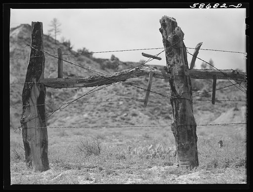 Fence around ranch grazing lands. Near Birney, Montana