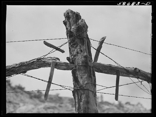 Untitled photo, possibly related to: Fence around ranch grazing lands. Near Birney, Montana