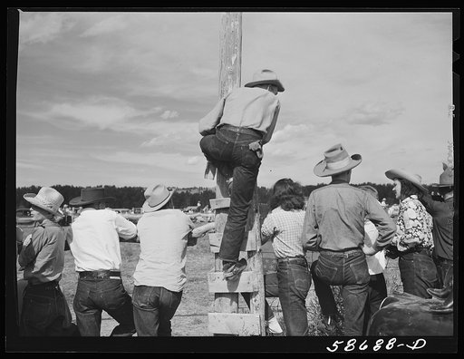 Untitled photo, possibly related to: Cowboys and spectators at Ashland rodeo, Montana