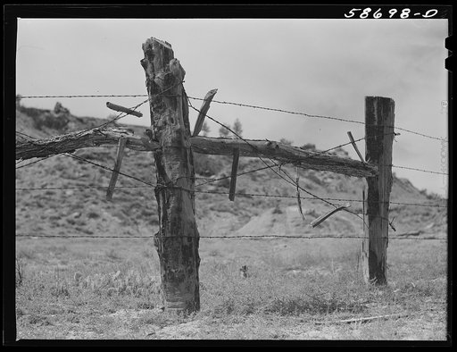 Untitled photo, possibly related to: Fence around ranch grzing lands. Near Birney, Montana