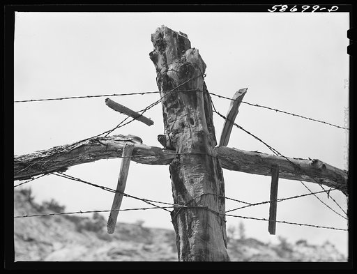 Fence around ranch grzing lands. Near Birney, Montana