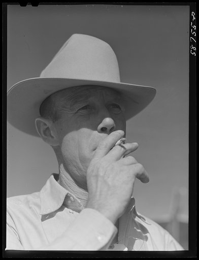 Untitled photo, possibly related to: Stockmen at stockmen's picnic and barbecue. Spear's Siding, Wyola, Montana