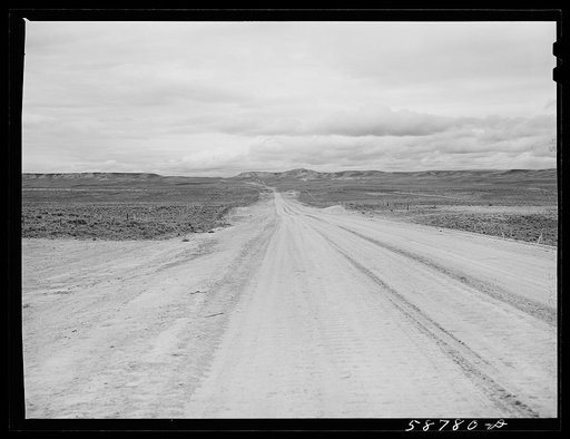 Untitled photo, possibly related to: Road across the plains near Farson, Wyoming