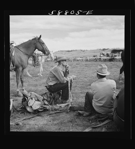 Untitled photo, possibly related to: Cowboys at annual rodeo. Ashland, Montana