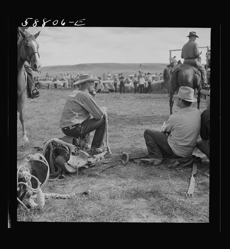 Cowboys at annual rodeo. Ashland, Montana
