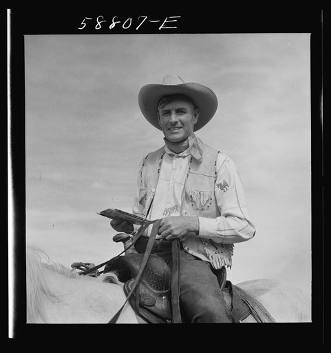 Lyman Brewster of Quarter Circle U. Ranch at annual rodeo, Ashland, Montana