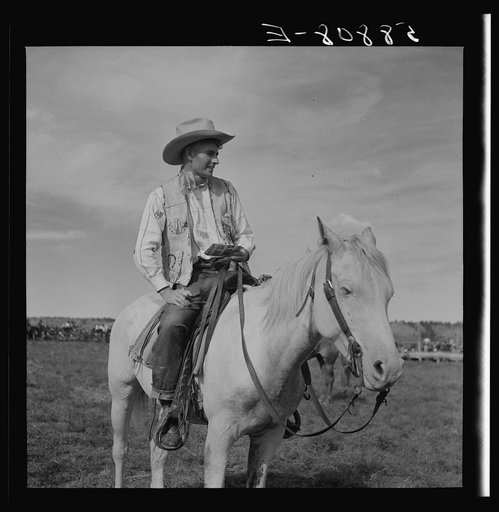 Untitled photo, possibly related to: Lyman Brewster of Quarter Circle U. Ranch at annual rodeo, Ashland, Montana
