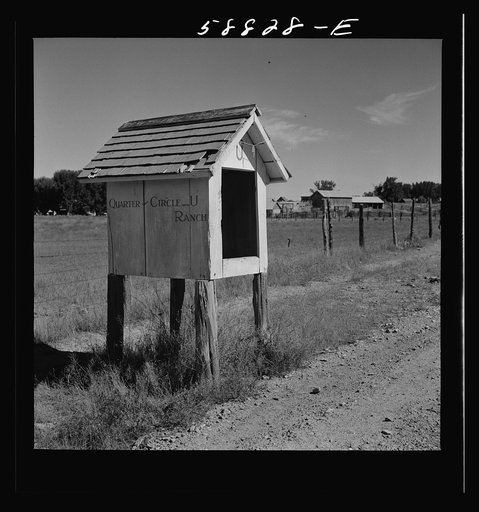 Mailbox of Quarter Circle U Ranch. Birney, Montana