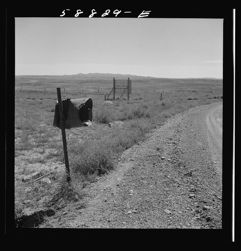 Mailbox of ranch along road near Birney, Montana