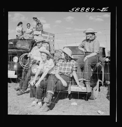 Crow Agency, Montana. Dudes from the Quarter Circle U Brewster-Arnold Ranch, near Birney, at the Crow Indian fair