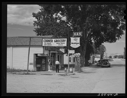 Grocery store on main street of Ranchester in Big Horn Mountains, Wyoming