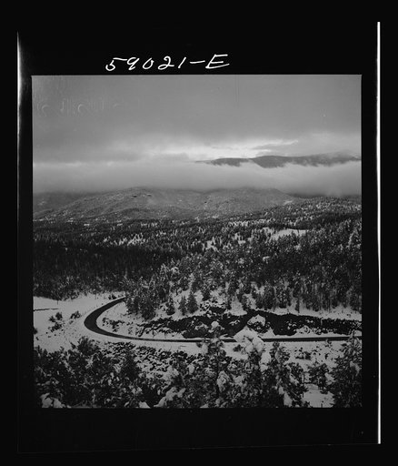 Untitled photo, possibly related to: Highway across mountains near Bailey, Colorado, after early fall blizzard