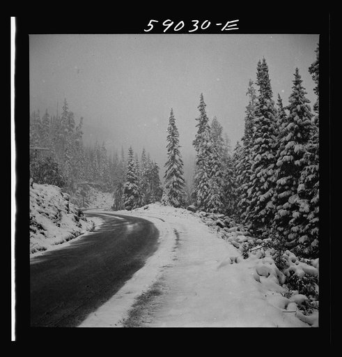 Untitled photo, possibly related to: Highway across the mountains during early fall blizzard near Independence Pass, Colorado