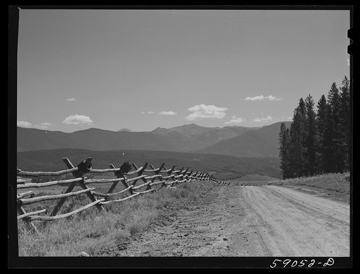 Untitled photo, possibly related to: Rail fence around pasture and grazing lands. Near Granby, Colorado