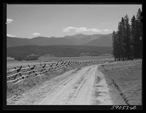 Rail fence around pasture and grazing lands. Near Granby, Colorado