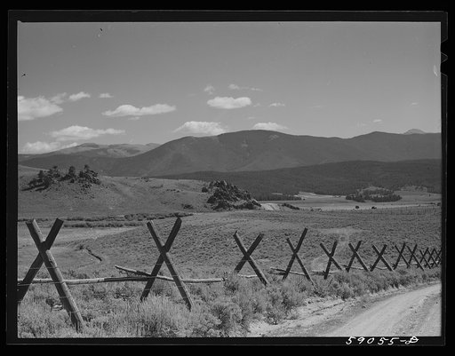 Rail fence around pasture and grazing lands. Near Granby, Colorado