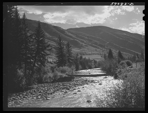 Log bridge across Frying Pan Creek from the road to the ranch house. Near Meredith, Colorado