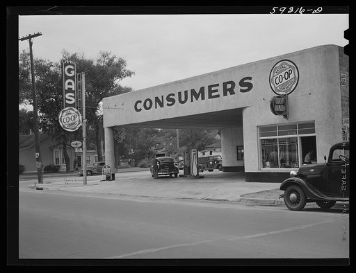 Untitled photo, possibly related to: Cooperative gas station and lunch room. Laramie, Wyoming