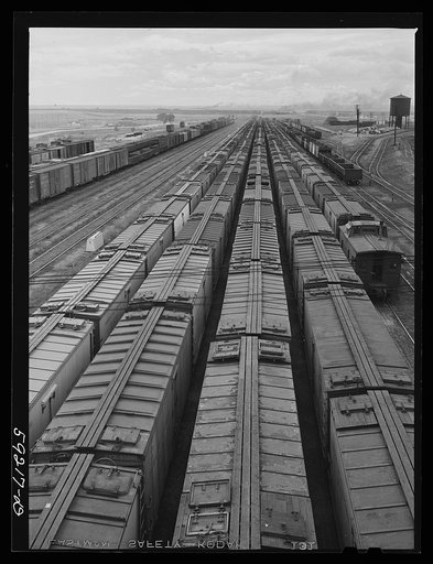 Untitled photo, possibly related to: Freight trains in yards. Laramie, Wyoming