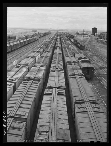 Freight trains in yards. Laramie, Wyoming