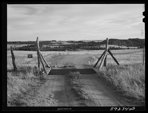 Untitled photo, possibly related to: Cattle gate, grazing land on ranch near Buford, Wyoming
