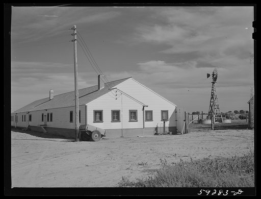 New dairy barn. FSA (Farm Security Administration) cooperative enterprise on the Scottsbluff Farmsteads FSA project. North Platte River Valley, Nebraska
