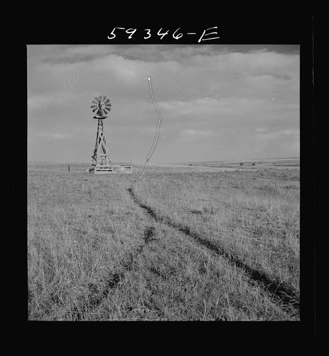 Untitled photo, possibly related to: Cattle paths to water hole by windmill on grazing land near Scottsbluff, Nebraska. North Platte River Valley