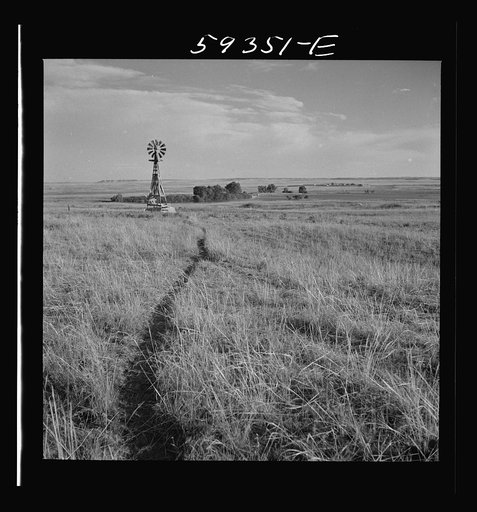 Untitled photo, possibly related to: Cattle paths to water hole by windmill on grazing land near Scottsbluff, Nebraska. North Platte River Valley
