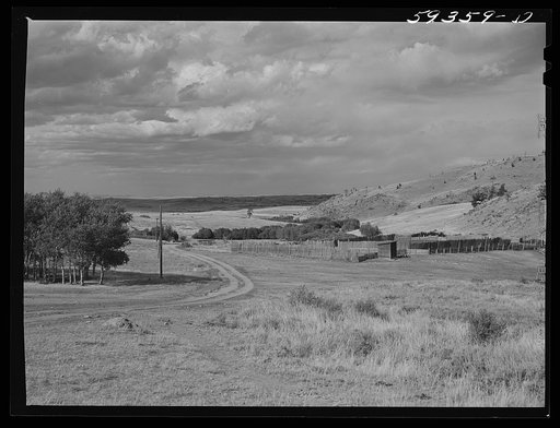 Untitled photo, possibly related to: Grazing land and sheep pen on King ranch. Laramie, Wyoming