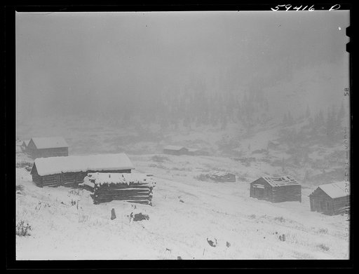 Untitled photo, possibly related to: Independence, Colorado. Ghost mining town during early blizzard
