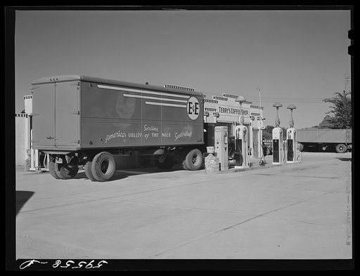 Transport truck in service station. Scottsbluff, Nebraska