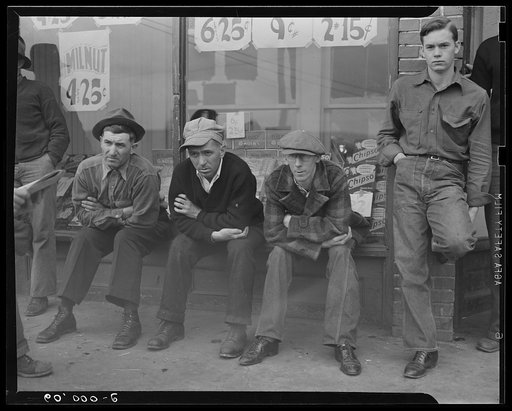 Kempton, West Virginia.  Striking coal miners in front of the company store