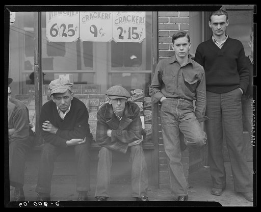Striking coal miners in front of company store. Kempton, West Virginia