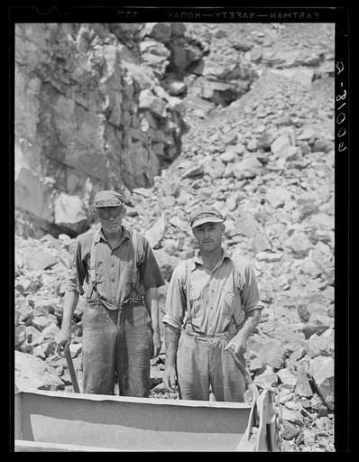 Workers in the limestone quarry. Tygart Valley Homesteads, West Virginia