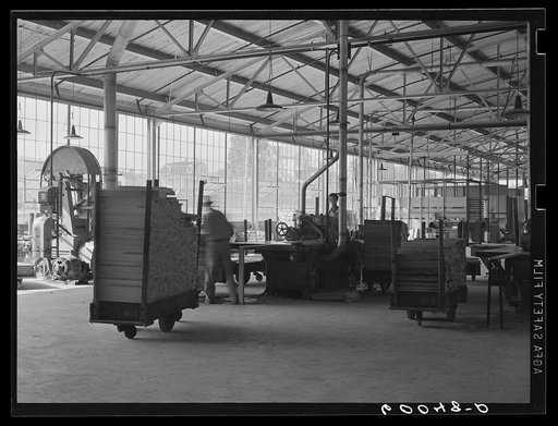 Untitled photo, possibly related to: Dimension lumber plant at Tygart Valley Homesteads, West Virginia. They cut wood to size as ordered by furniture companies