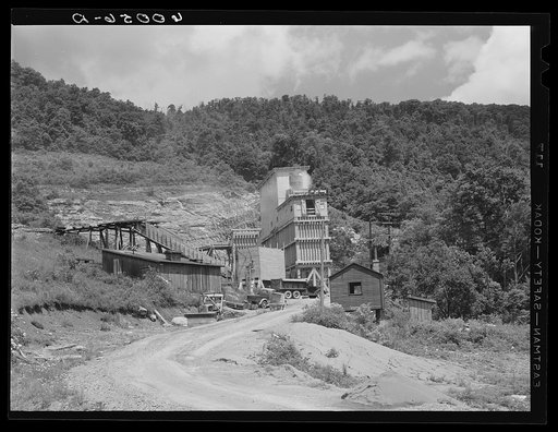Limestone quarry and rock crusher. Tygart Valley Homesteads, West Virginia