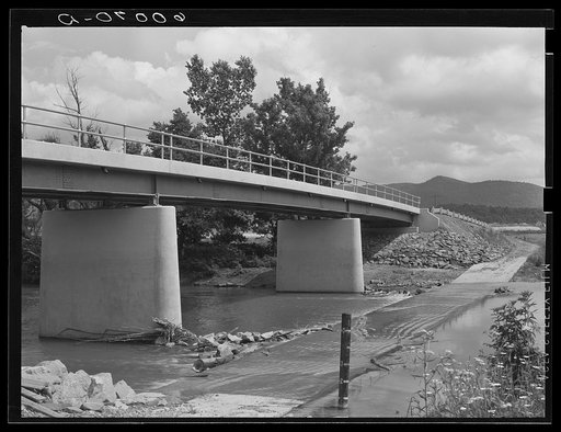 New bridge and old "submarine" bridge at Tygart Valley Homesteads, West Virginia