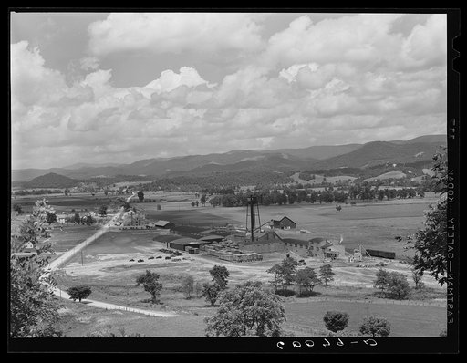 Tygart Valley Homesteads, West Virginia. Lumber plant in center foreground