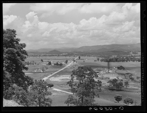 Untitled photo, possibly related to: Tygart Valley Homesteads, West Virginia. Lumber plant in center foreground