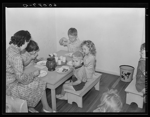 Nursery schoolchildren at lunch. Tygart Valley Homesteads, West Virginia