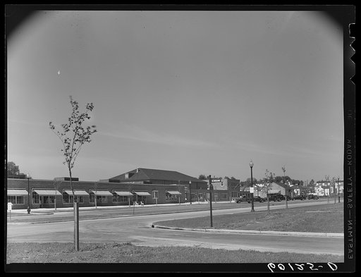 Shopping center at Greendale, Wisconsin. A community planned by the Suburban Division of the United States Resettlement Administration