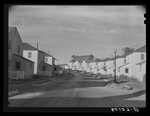 Street in Greendale, Wisconsin. The big barn at the end of the street is used as a playhouse